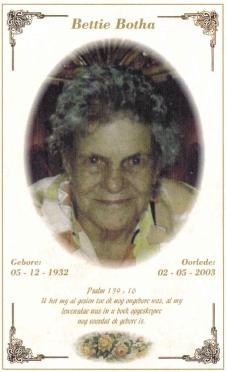 BOTHA-Elizabetha-Wilhelmina-Nn-Bettie-nee-Putter-1932-2003-F