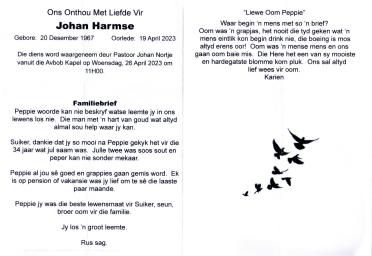 HARMSE-Johan-Nn-Peppie-1967-2023-M