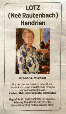 LOTZ-Hendrina-Paulina-Nn-Hendrien-nee-Rautenbach-1928-2019-F